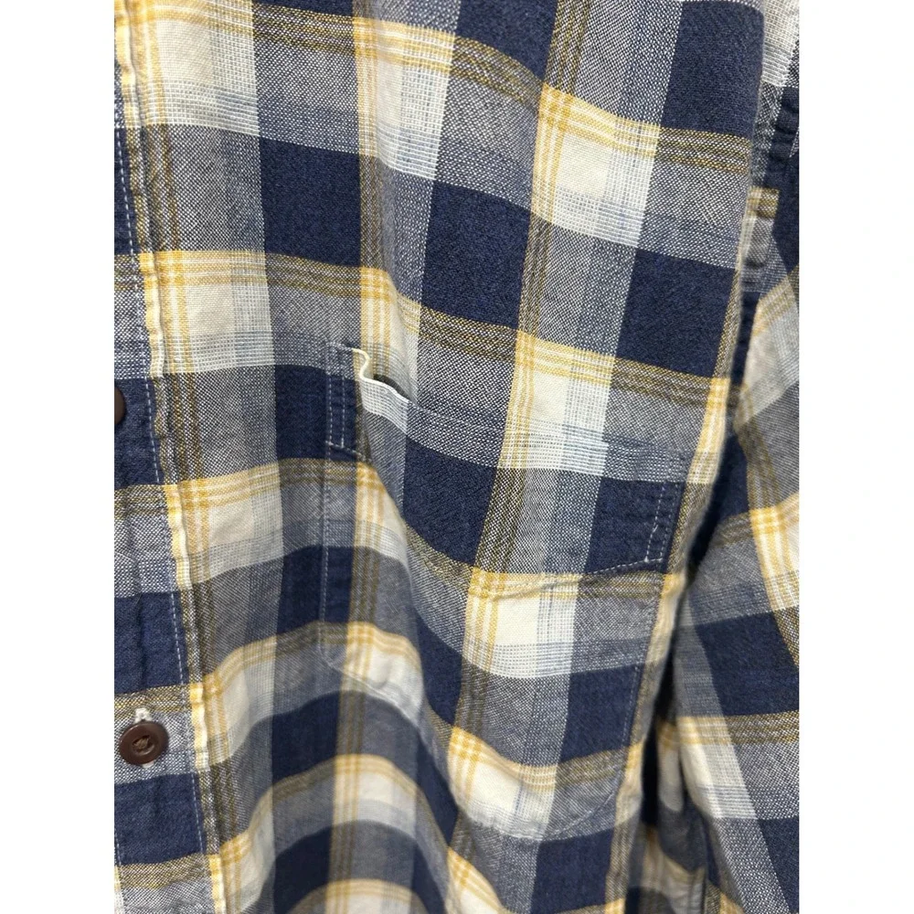 J.Crew Homespun Slim Fit Plaid Button Down‎ Shirt Mens Large Navy Blue Yellow